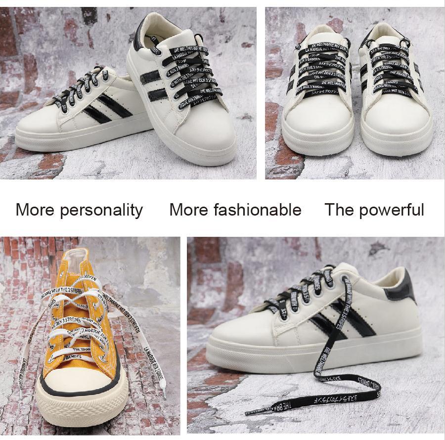 7MM Black White Font Printing Casual Flat Shoelaces Trendy Laces For Men Women Sneaker 2021 Boots