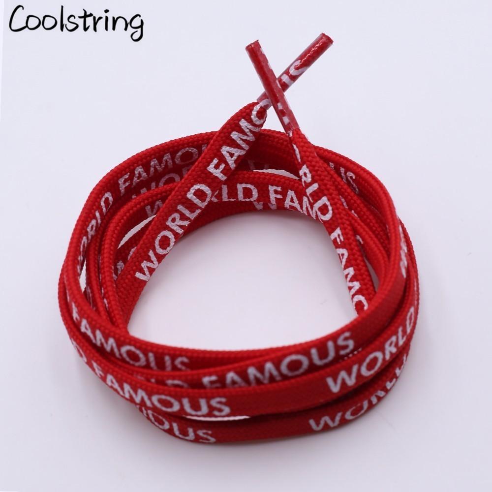 7MM "WORLD FAMOUS" Silk Screen Letter Printing Laces Red White Black For Casual Canvas Running Sport