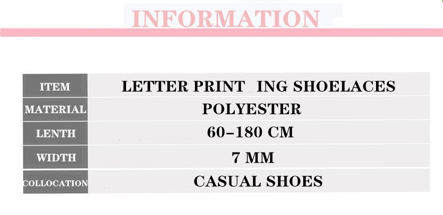7mm Letter Printing Shoelaces Green Pink Yellow Red Colours for Kid Adult Unisex Canvas Shoe String