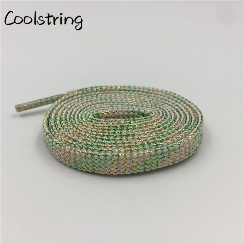 7mm Flat Black White Light Green Glitter Shoelaces Shiny Bootlaces Double Layer Hollow Shoe Laces