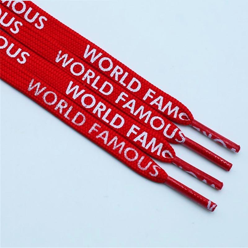 7MM "WORLD FAMOUS" Silk Screen Letter Printing Laces Red White Black For Casual Canvas Running Sport