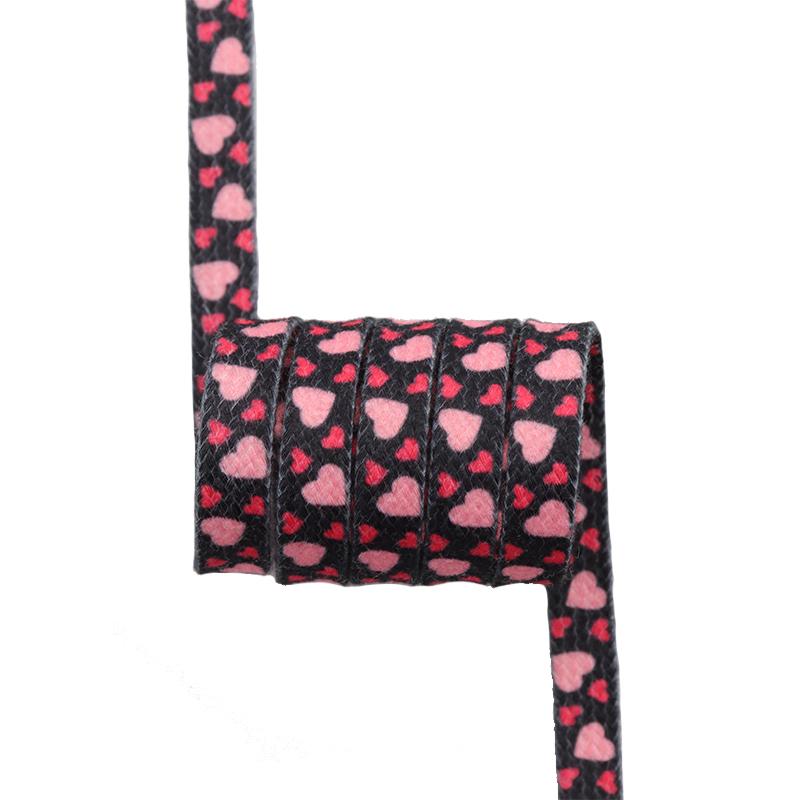 Weiou Cute Black Pink Love Printed Shoelaces 0.8 Cm Flat Type Shoestring For Children Women