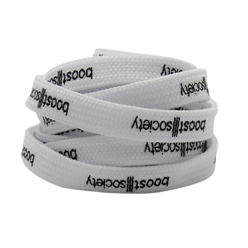 7MM "boos society" Letter Silk Printing White Black Shoelaces изи буст кроссовки Flat Ropes Easy