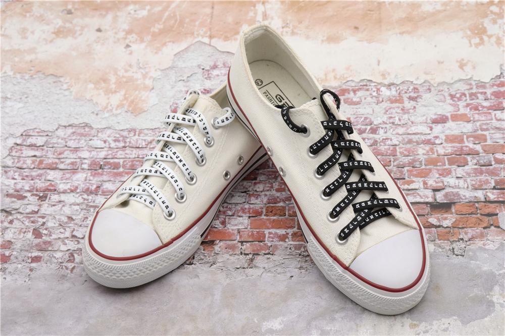 7MM Shoe Accessory Silk Screen Printing Belt Flat Canvas Strings Boots White Black 350 700 ShoeLaces
