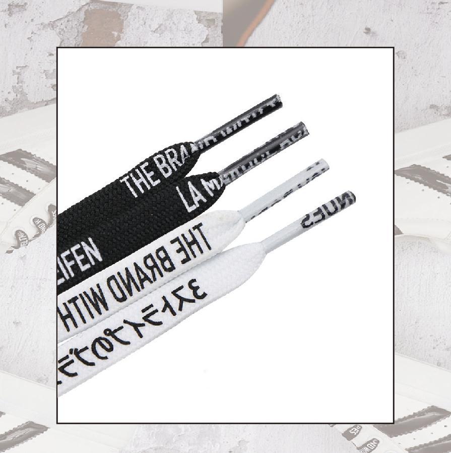 7MM Black White Font Printing Casual Flat Shoelaces Trendy Laces For Men Women Sneaker 2021 Boots