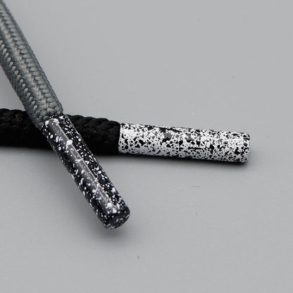 Coolstring 4pcs/lot White Black Ink Dots Shoelaces Tips 4.6*20mm Speckle Laces Ends Easy Installation Flat Head Hanging Clock with White Asphalt Black Spots for Canvas Sneakers