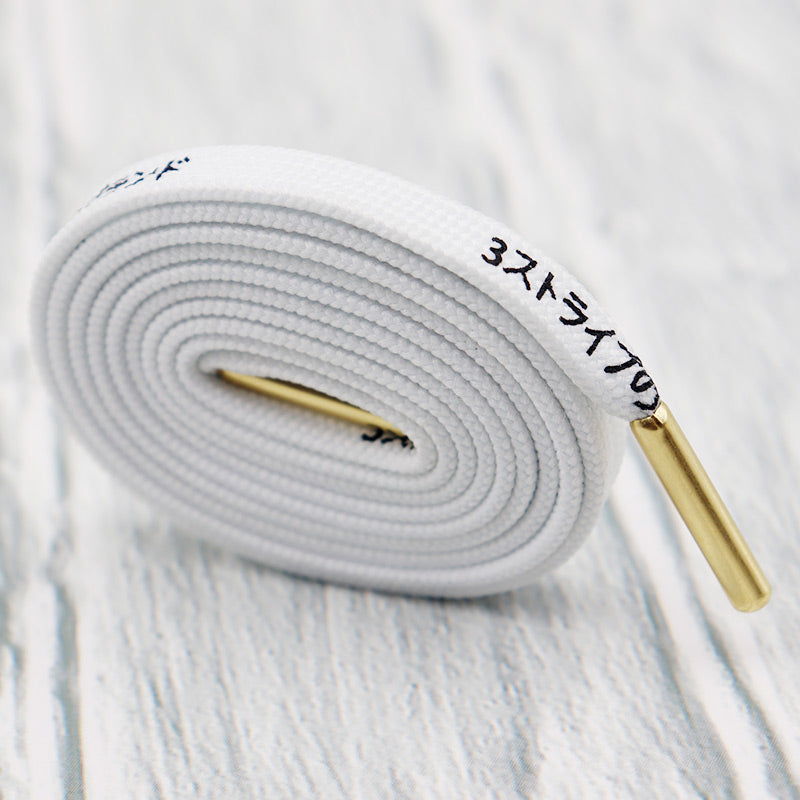 Black and White Two-tone Japanese Printed Letter Metal Laces End Shoelaces 0.8cm Wide Casual Sneakers Polyester Drawstring Cord