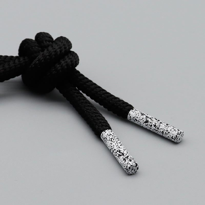 Coolstring 4pcs/lot White Black Ink Dots Shoelaces Tips 4.6*20mm Speckle Laces Ends Easy Installation Flat Head Hanging Clock with White Asphalt Black Spots for Canvas Sneakers