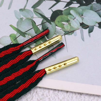 Coolstring 8mm Green Red Ribbon Shoelaces Polyester Flat Laces Single Layer Shoestrings Plastic Tips Metal Aglets for GUCCI Screener Adidas Originals