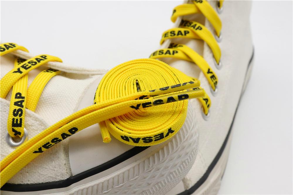 7MM Superior Shoe Accessory Silk Screen Yellow Black Letter Printing Unisex Canvas Shoelaces
