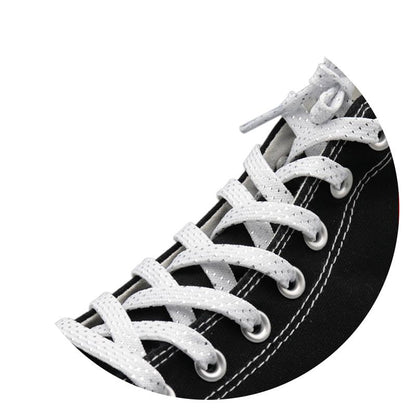 8MM Pretty Shoe Accessories White Black Flat Type Shoelaces Top Quality Metallic Yarn Laces For