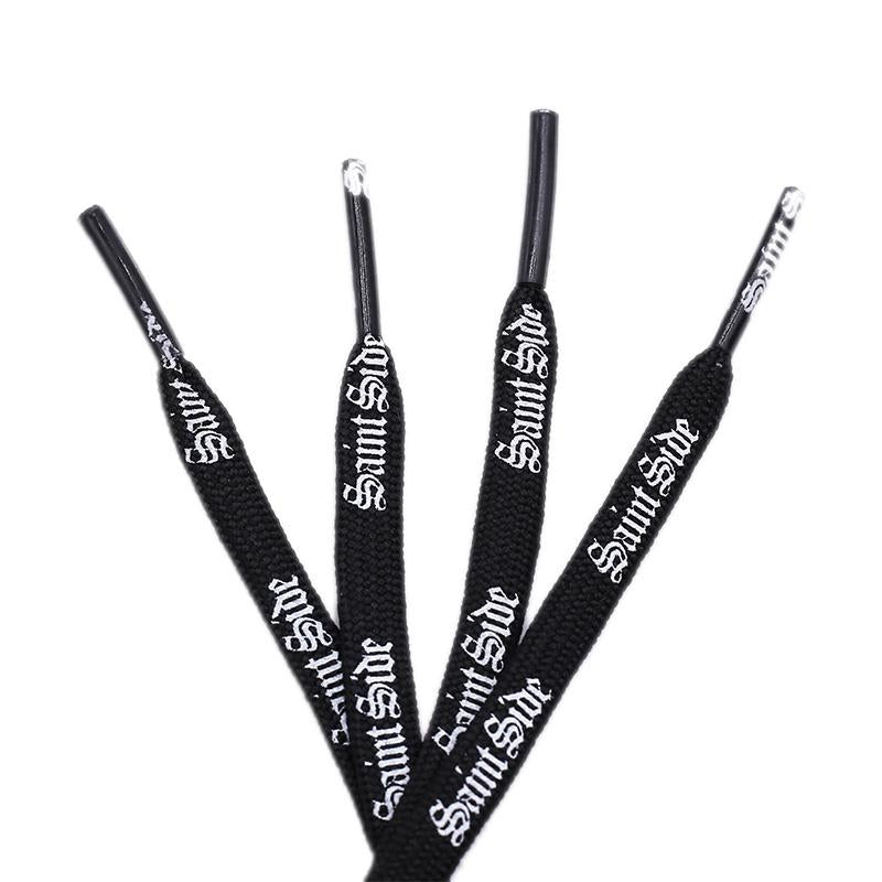 7MM Saint Side White Black Letter Flat Type Waist Laces Men Women Sneaker Ropes Boots Canvas Casual