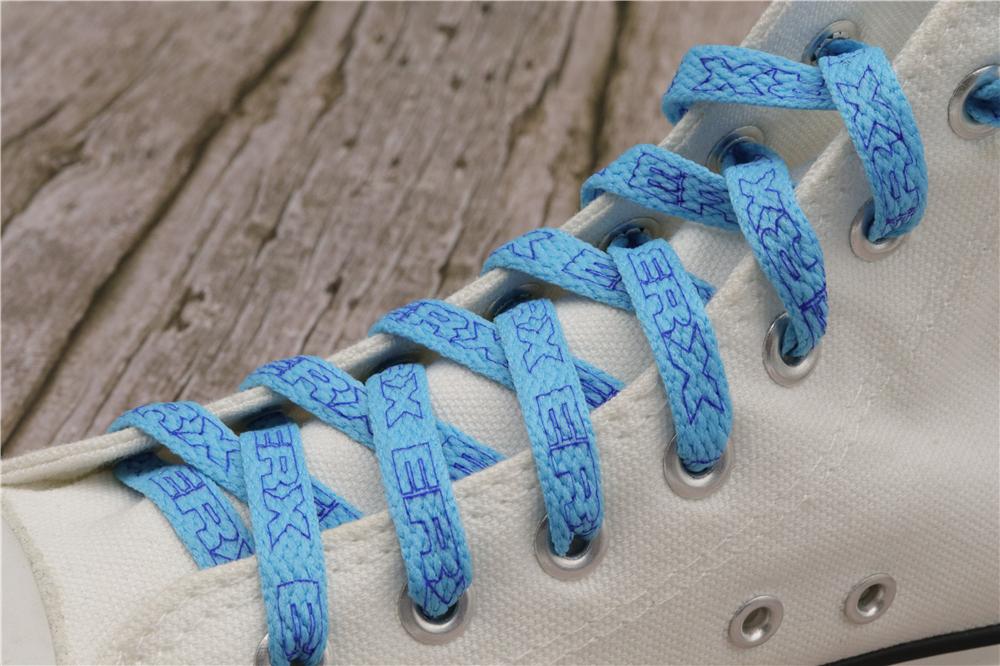7MM Black-White Blue-Sapphire "ERX" Letter Printing Shoelaces Women Sneaker 2021 Canvas Ropes Flat