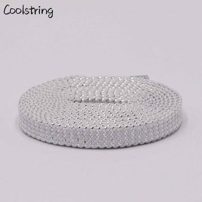 Cool 0.7cm Two Colors Mixed Shiny Gold And Silver Thread Sport Sneakers Flat Shoelaces Bootlaces