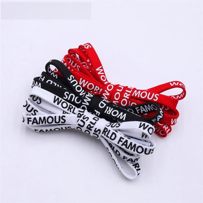 7MM "WORLD FAMOUS" Silk Screen Letter Printing Laces Red White Black For Casual Canvas Running Sport