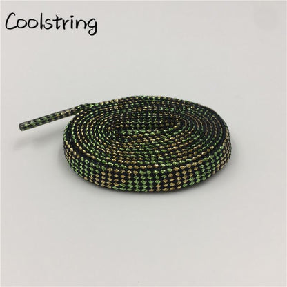 7mm Flat Black White Light Green Glitter Shoelaces Shiny Bootlaces Double Layer Hollow Shoe Laces