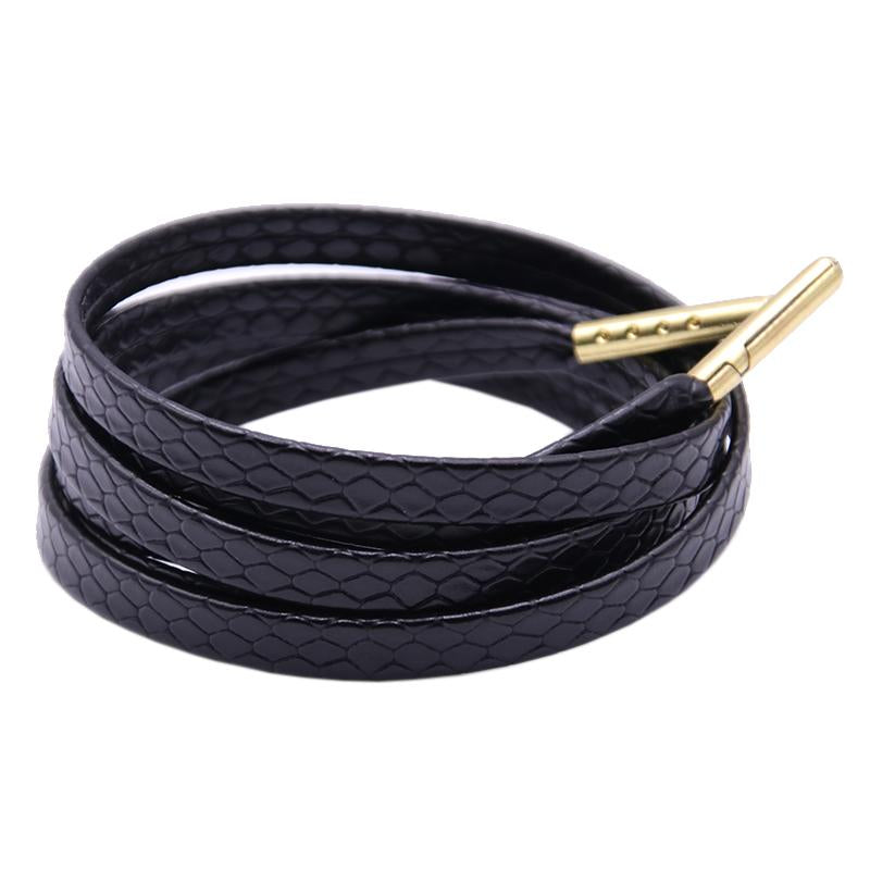 6 Colors Flat Snakeskin Snake Shoe Laces Luxury PU Leather LE ShoeLaces With Gold Metal Aglets For