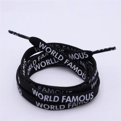 7MM "WORLD FAMOUS" Silk Screen Letter Printing Laces Red White Black For Casual Canvas Running Sport
