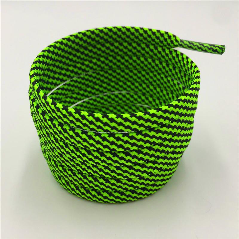 7mm Premium Black-Green Striped Flat Polyester Shoelaces For Boots lacet Casual Canvas Sneaker Easy