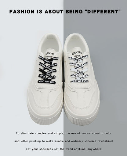 7MM WHO RUN THE WORLD Text Silk Screen Printing Plain Shoelaces White Black Draw Laces Men Women