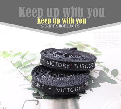 8MM Top Shoelaces "VOCTORY THROUGH CHRIST" Letter Printing Decorative Shoe Accessories Polyester
