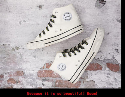 8MM Wide Shoe Accessories Black&Yellow Lighting Heat Transfer Printing Flat Laces Canvas Boots