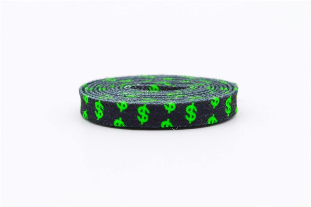 8MM Flat Canvas Polyester Cotton Laces Black-Green Dollar Heat Transfer Printing Pattern Top Ropes