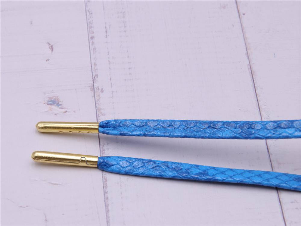 7MM Imitate Snake Skin Drawing Flat Luxurious PU Leather Shoelaces With Golden Metal Tip Nice Boot