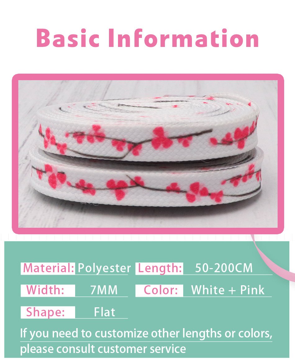 7MM Floral Heat Transfer Printing Shoe Laces Top Accessory Sneaker Women White Red Stamp Pretty Cord