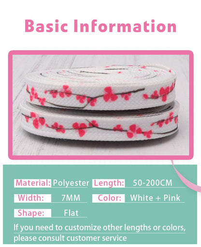 7MM Floral Heat Transfer Printing Shoe Laces Top Accessory Sneaker Women White Red Stamp Pretty Cord