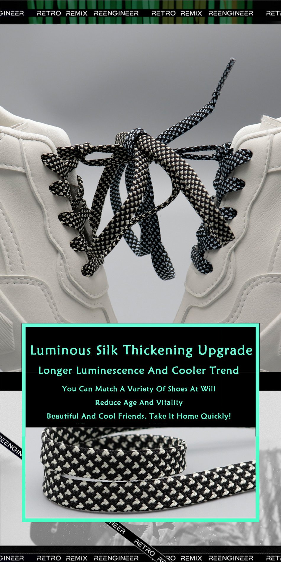 7MM Pro Bright Luminous Lace Flat Shape Neon Shoelace Nice Glow In Dark For Trendy Youth Street