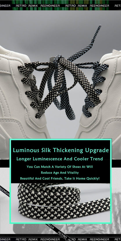 7MM Pro Bright Luminous Lace Flat Shape Neon Shoelace Nice Glow In Dark For Trendy Youth Street