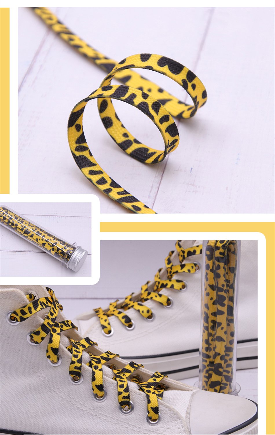 Fashion Trend 7mm Polyester Digital Printed Leopard Flat Sports Laces Thermal Transfer Shoelaces