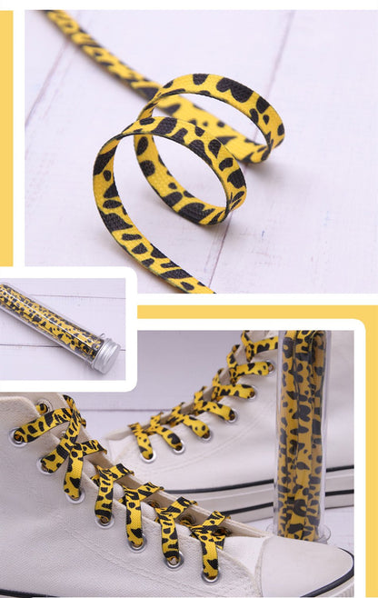 Fashion Trend 7mm Polyester Digital Printed Leopard Flat Sports Laces Thermal Transfer Shoelaces