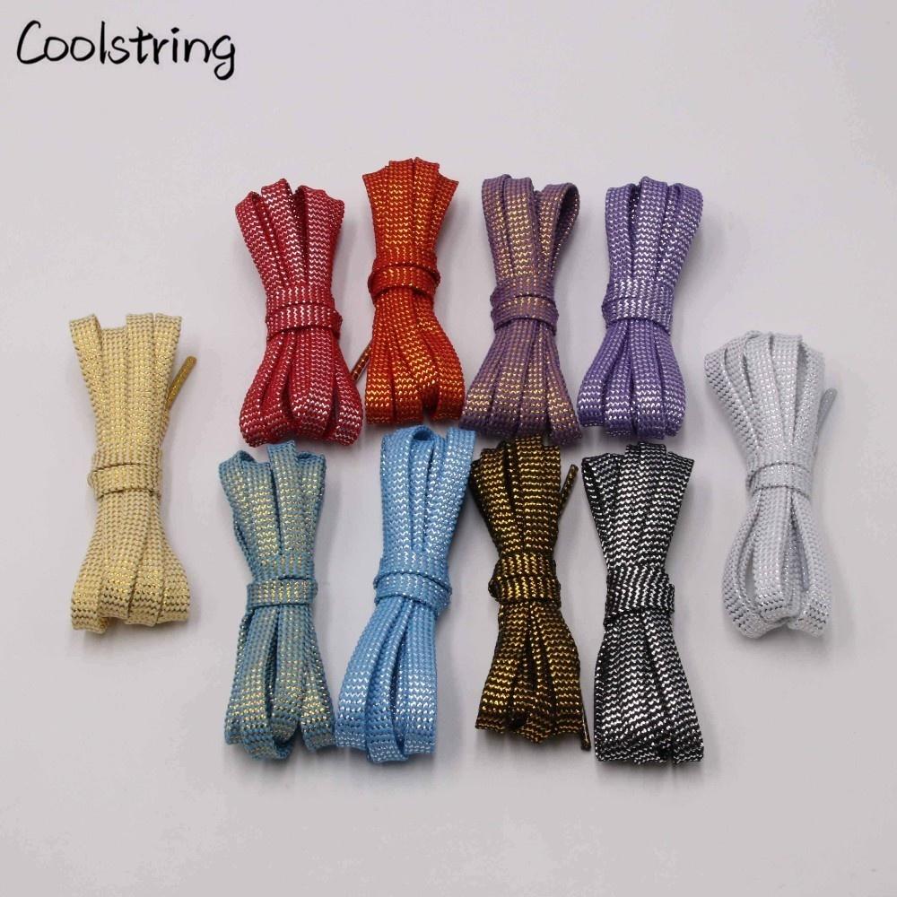 Cool 0.7cm Two Colors Mixed Shiny Gold And Silver Thread Sport Sneakers Flat Shoelaces Bootlaces