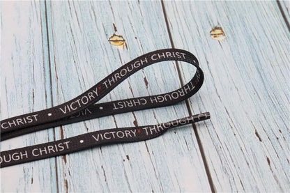 8MM Top Shoelaces "VOCTORY THROUGH CHRIST" Letter Printing Decorative Shoe Accessories Polyester