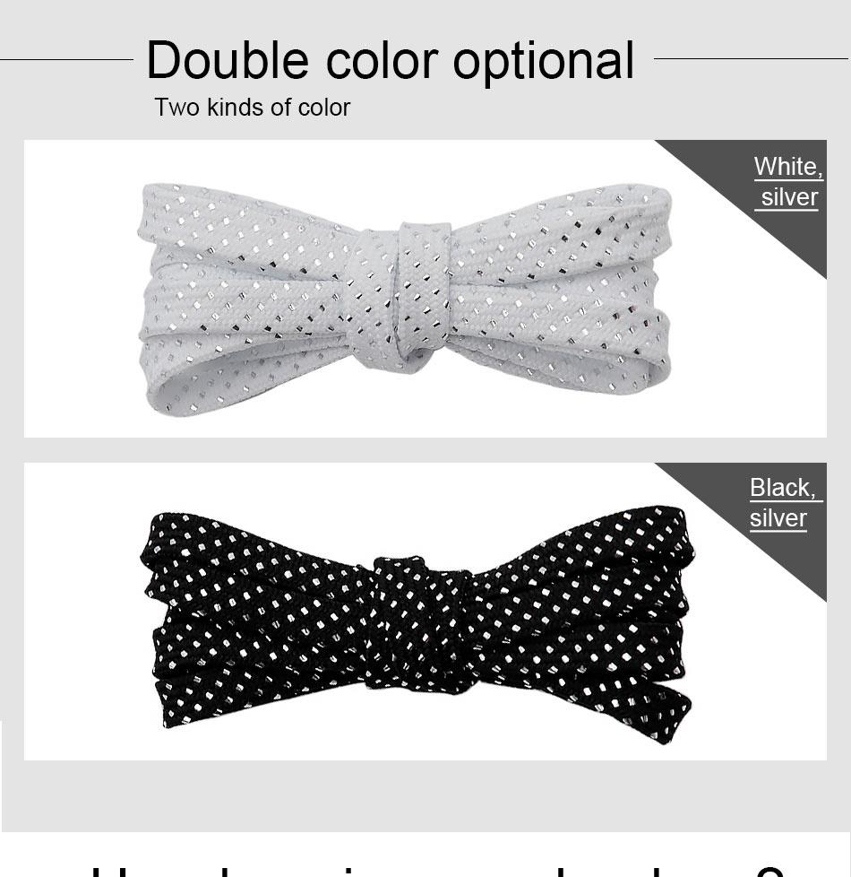 8MM Pretty Shoe Accessories White Black Flat Type Shoelaces Top Quality Metallic Yarn Laces For