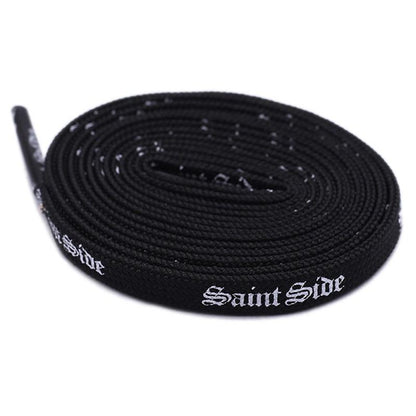 7MM Saint Side White Black Letter Flat Type Waist Laces Men Women Sneaker Ropes Boots Canvas Casual