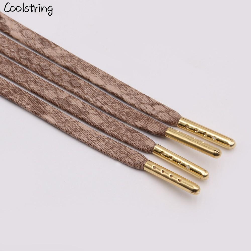 6 Colors Flat Snakeskin Snake Shoe Laces Luxury PU Leather LE ShoeLaces With Gold Metal Aglets For