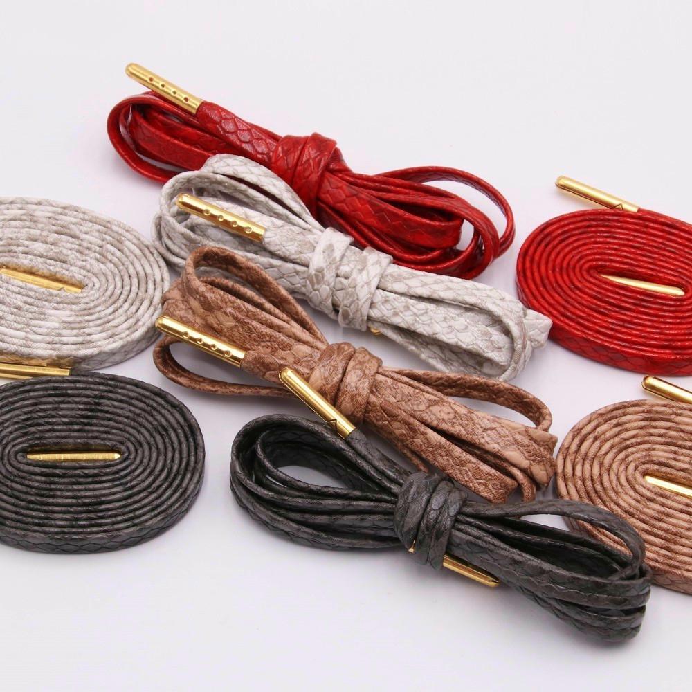 6 Colors Flat Snakeskin Snake Shoe Laces Luxury PU Leather LE ShoeLaces With Gold Metal Aglets For