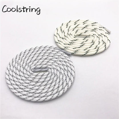 Round Striped Rope Laces Beige White Bootlaces Polyester Shoelace Shoestring For Roller Skates