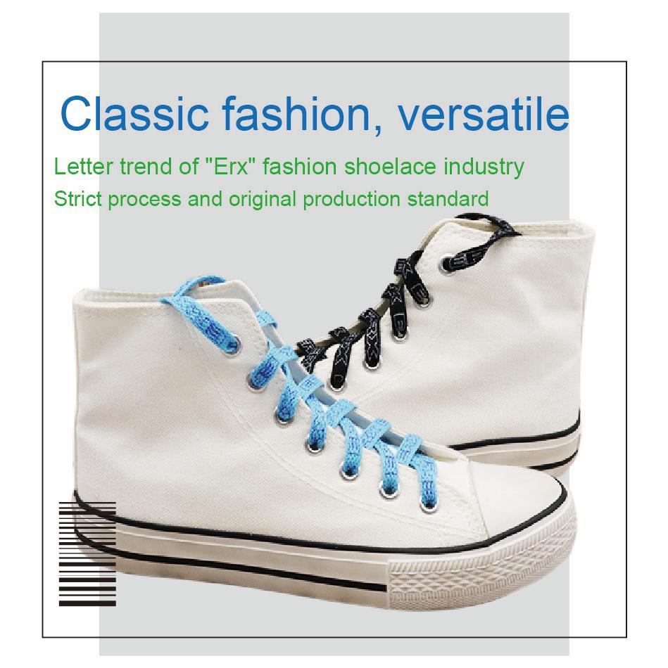 7MM Black-White Blue-Sapphire "ERX" Letter Printing Shoelaces Women Sneaker 2021 Canvas Ropes Flat