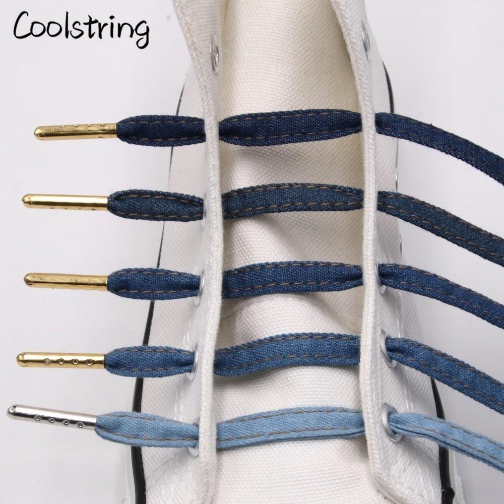 8mm Premium Flat Denim Shoelaces Metal Aglet Classic Laces Customize Your Kicks Blue Black