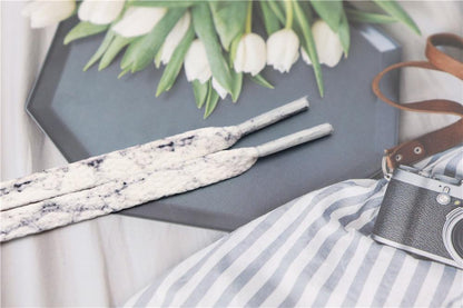 8MM White Black Glacier Frozen Stone Textur Shoelaces Unisex For Zapatillas Mujer Flat Perfect Shoe