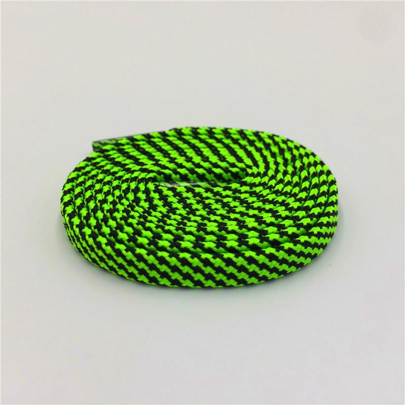 7mm Premium Black-Green Striped Flat Polyester Shoelaces For Boots lacet Casual Canvas Sneaker Easy