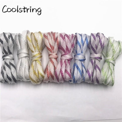 7mm Double Layer Shinning Colorful Glitter Shoelaces Long Shoe Laces White Black Red Gold Silver