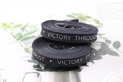 8MM Top Shoelaces "VOCTORY THROUGH CHRIST" Letter Printing Decorative Shoe Accessories Polyester