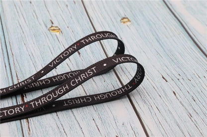 8MM Top Shoelaces "VOCTORY THROUGH CHRIST" Letter Printing Decorative Shoe Accessories Polyester