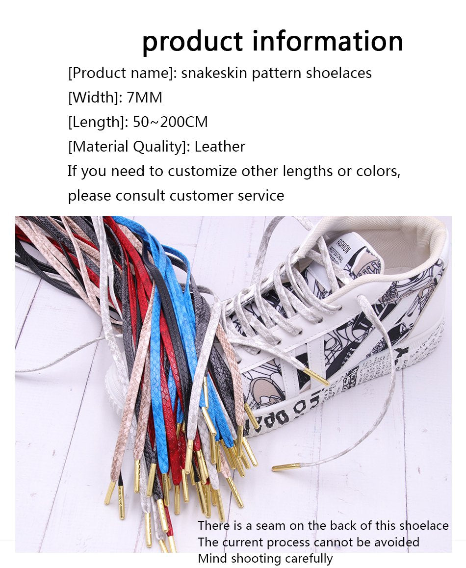 6 Colors Flat Snakeskin Snake Shoe Laces Luxury PU Leather LE ShoeLaces With Gold Metal Aglets For
