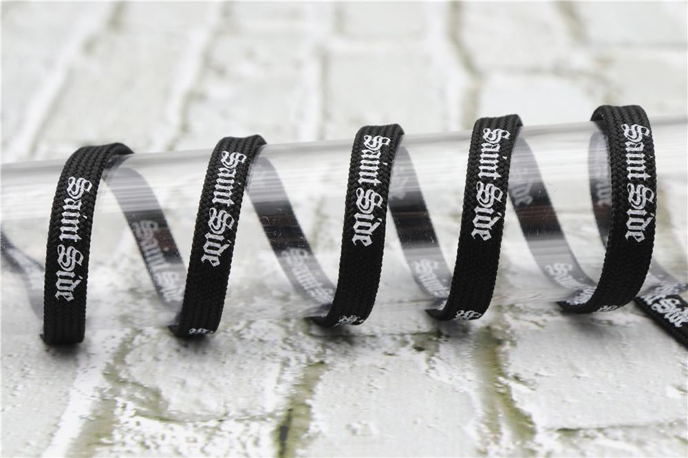 7MM Saint Side White Black Letter Flat Type Waist Laces Men Women Sneaker Ropes Boots Canvas Casual